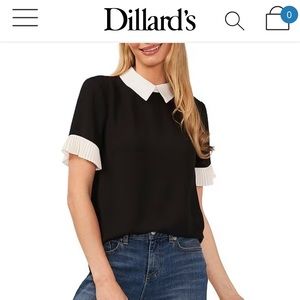 Cece dressy Point Pleat Short Sleeve Color Block Blouse